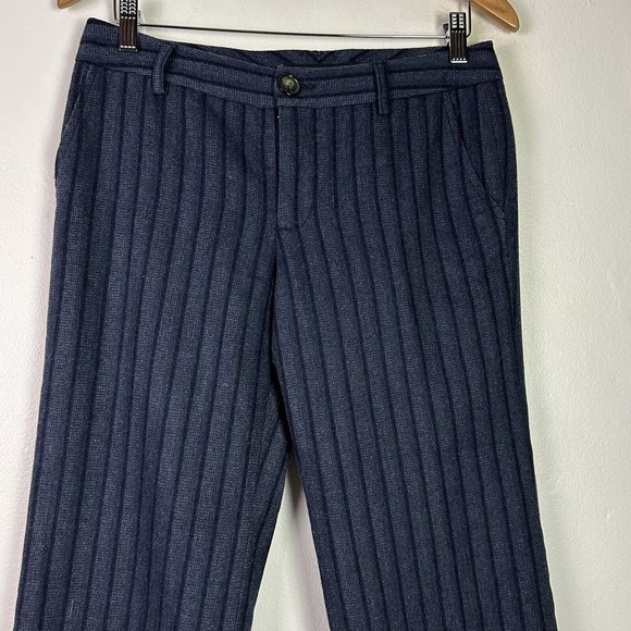 Mark Jacobs Women's Wool Cropped Wide Leg Dress Pants Size 6 Blue Black Striped - Picture 2 of 8